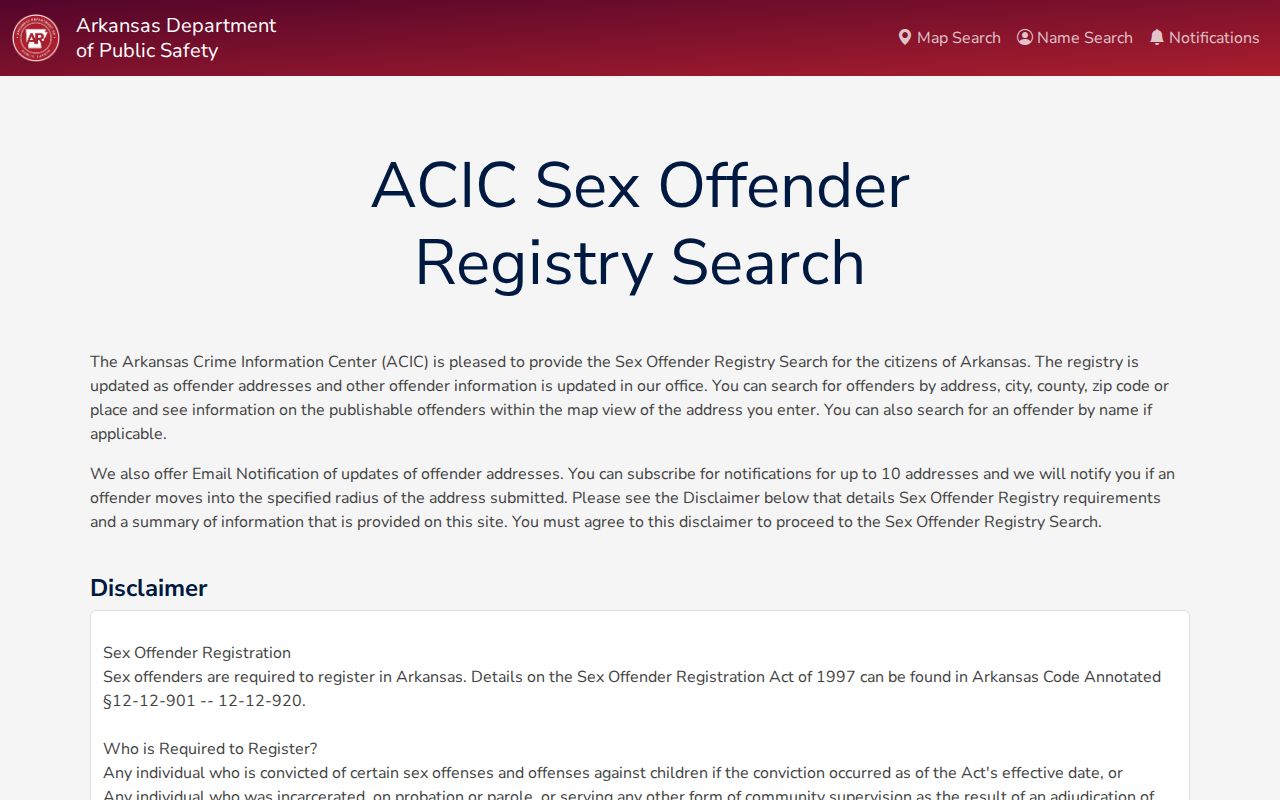 Independence County criminal history ACIC sex offender registry search