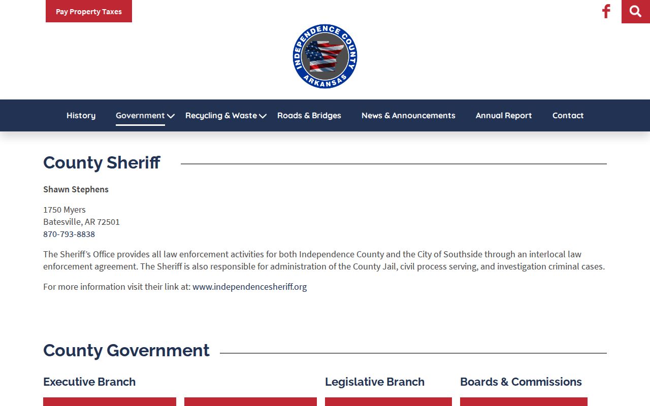 Independence County criminal records sheriff office page