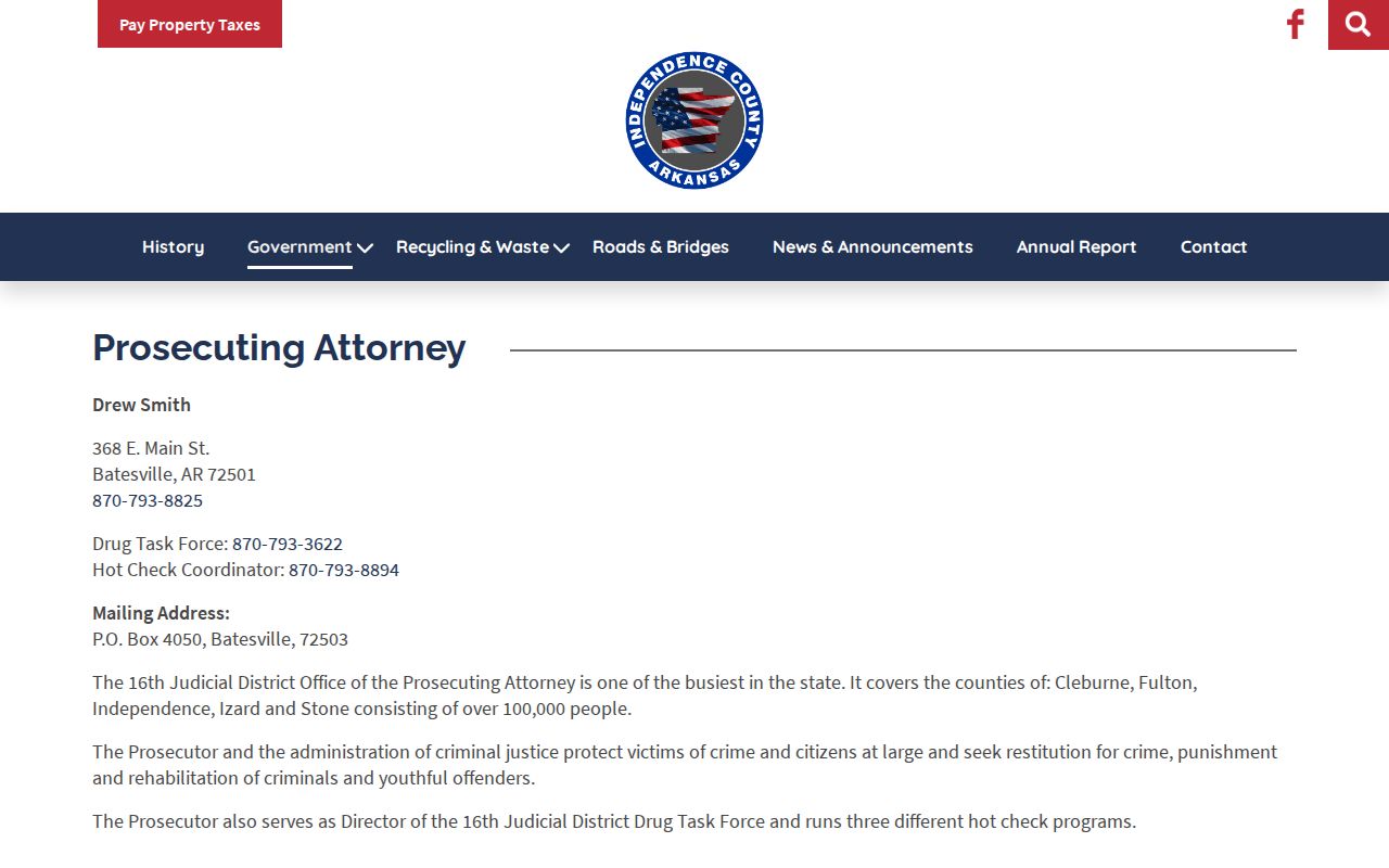 Independence County criminal charge prosecuting attorney page